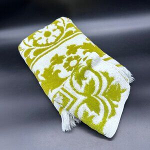 Vintage Floral Jacquard Bath Towel Washcloth Set Avocado Green White Sears USA
